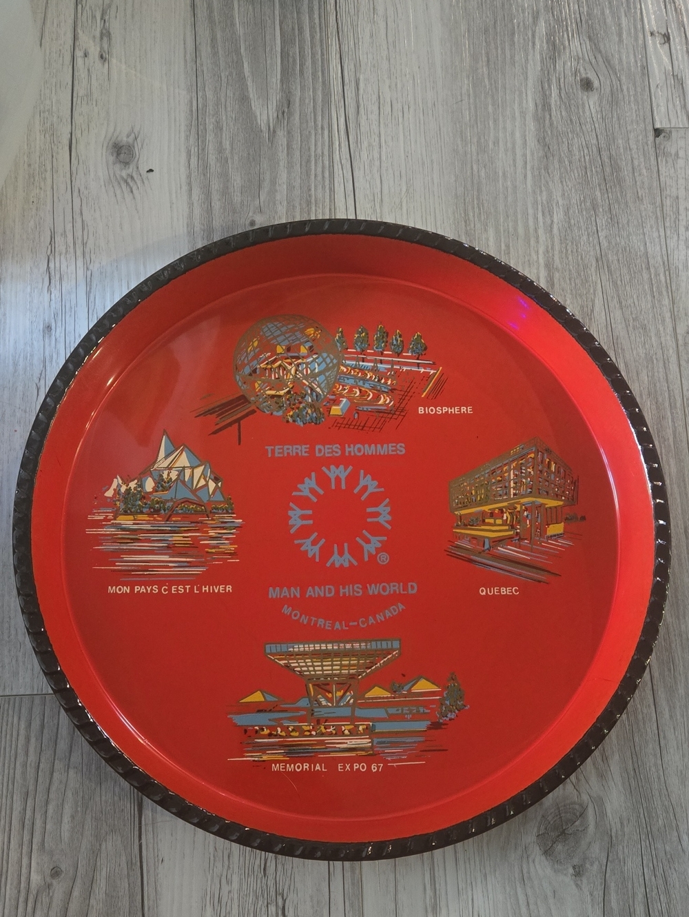 Vintage Expo 67 Montreal Plastic Souvenir Tray Red Man and His World Anchor